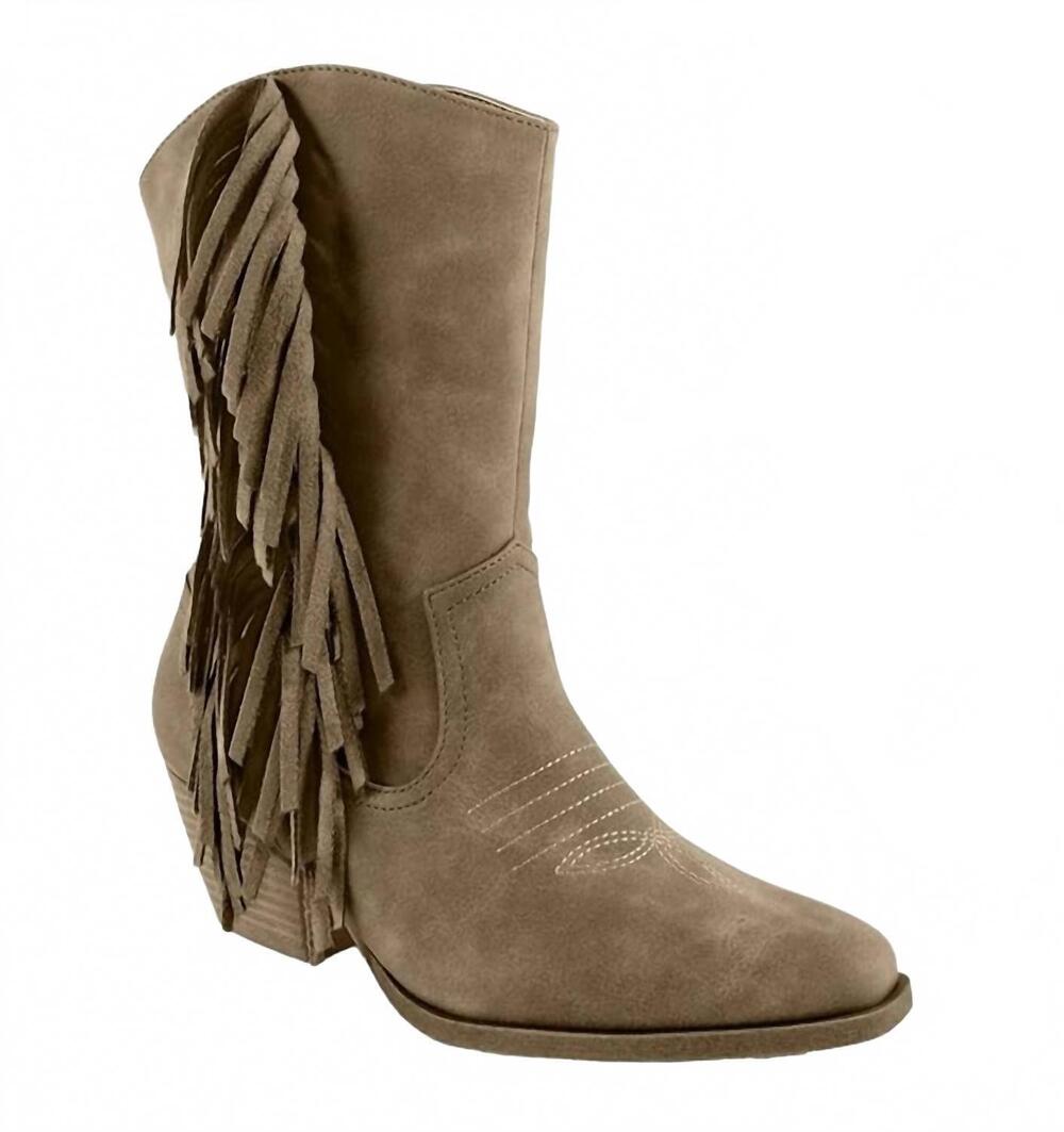 NEW JELLYPOP women's benjie heeled fringe boots in sand